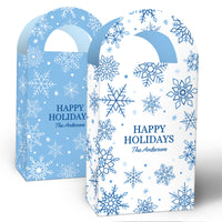 Custom Text Blue Snowflakes Paper Favor Bags - 12 Ct