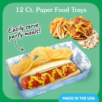 Blue Snowflakes Paper Food Trays - 12 Ct