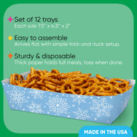 Blue Snowflakes Paper Food Trays - 12 Ct