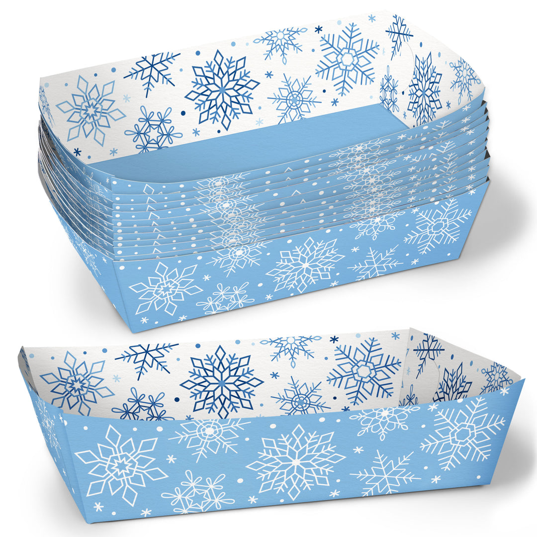 Blue Snowflakes Paper Food Trays - 12 Ct