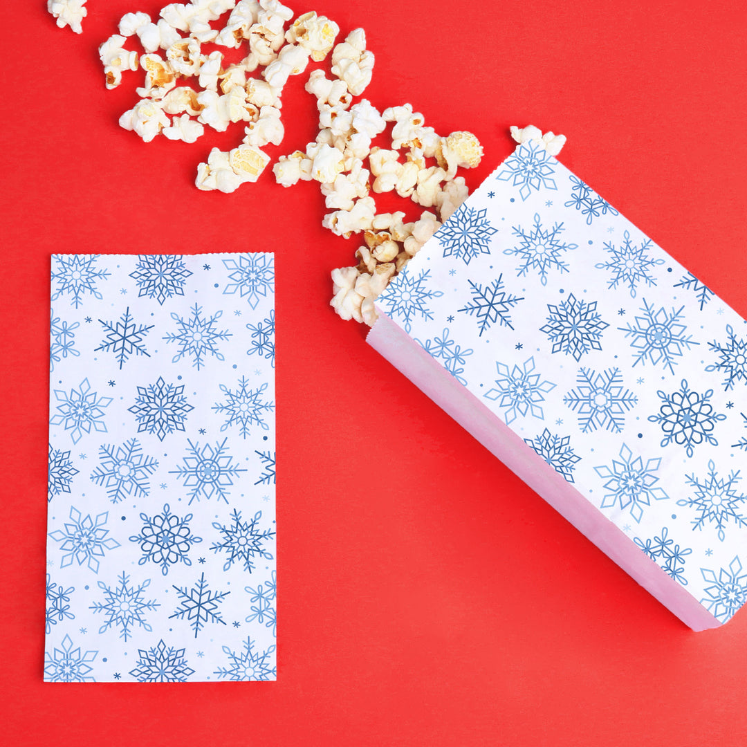 Popcorn Bags - Blue Snowflakes - 25 Ct
