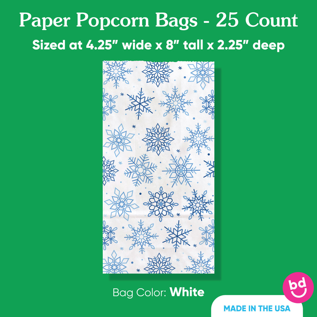 Popcorn Bags - Blue Snowflakes - 25 Ct