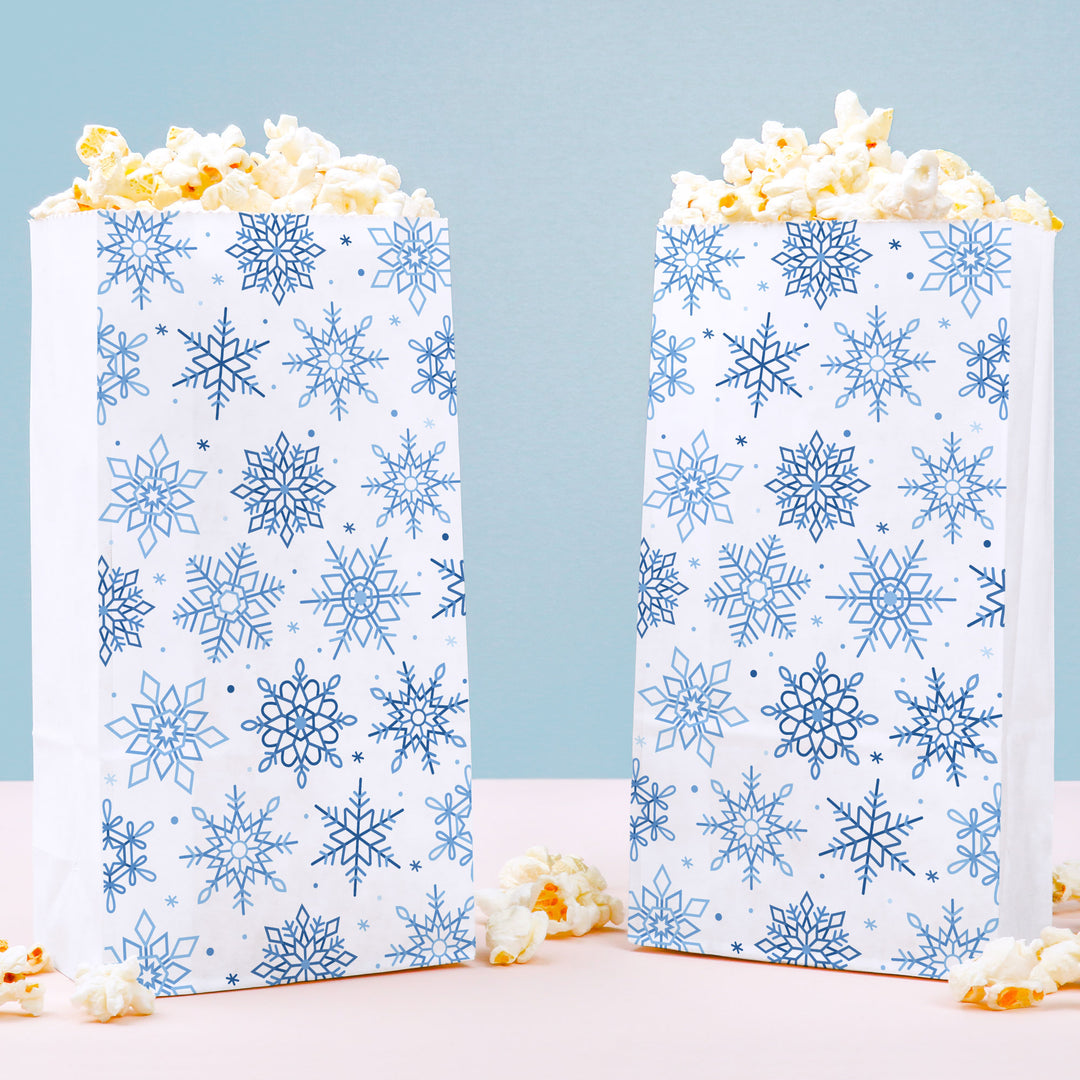 Popcorn Bags - Blue Snowflakes - 25 Ct