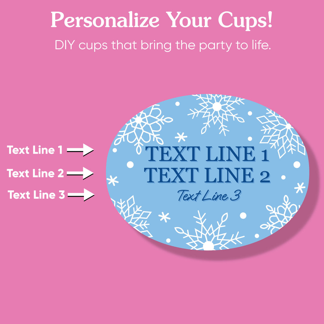 Custom Text Party Cups - Blue Snowflakes - 16 Ct