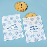 Custom Text Paper Treat Bags - Blue Snowflakes - 25 Ct