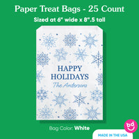 Custom Text Paper Treat Bags - Blue Snowflakes - 25 Ct