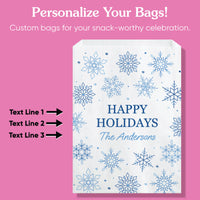 Custom Text Paper Treat Bags - Blue Snowflakes - 25 Ct