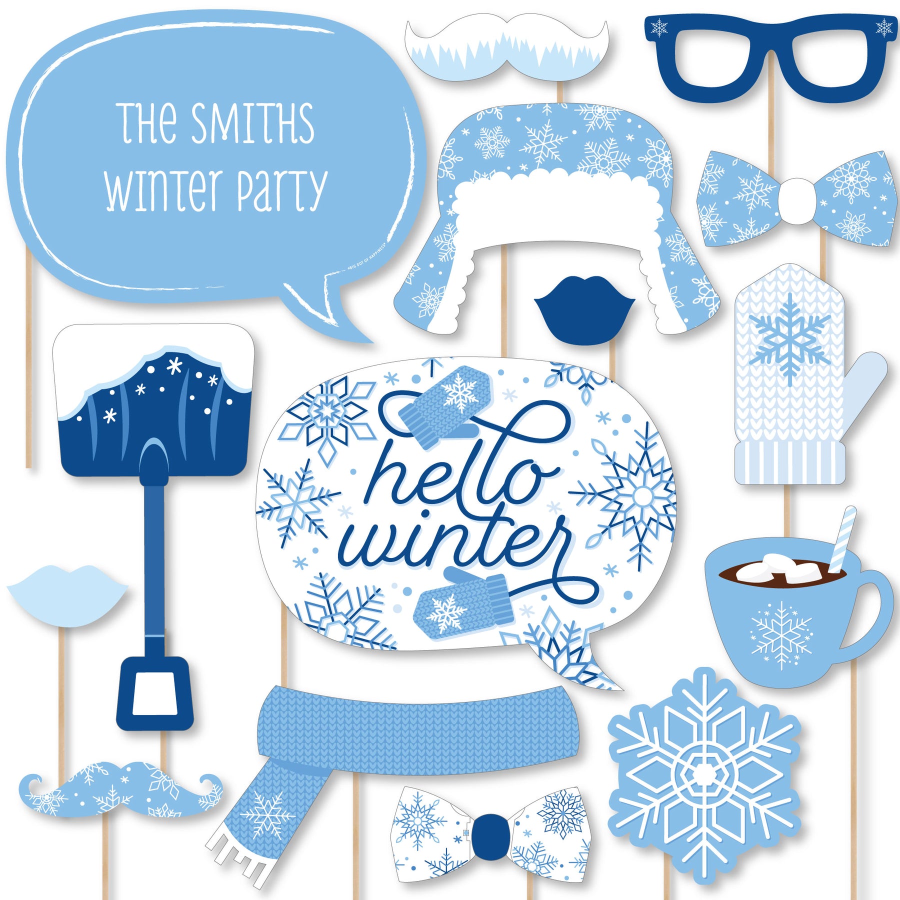 Blue Snowflakes - Personalized Winter Holiday Party Photo Booth Props Kit - 20 Count | BigDotofHappiness.com – Big Dot of Happiness LLC blue-snowflakes-personalized-winter-holiday-party-photo-booth-props-kit-20-count-bigdotofhappiness-com-big-dot-of-happiness-llc