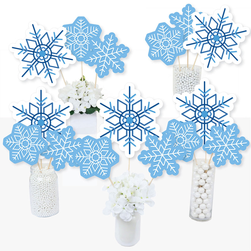 Blue Snowflakes - Winter Holiday Party Centerpiece Sticks - Table Toppers - Set of 15