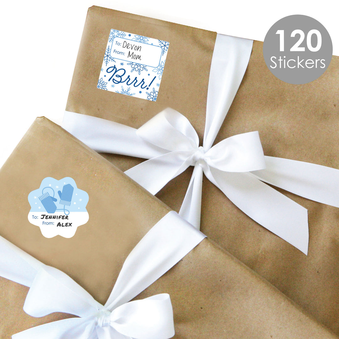 Blue Snowflakes - Assorted Winter Holiday Party Gift Tag Labels - To and From Stickers - 12 Sheets - 120 Stickers