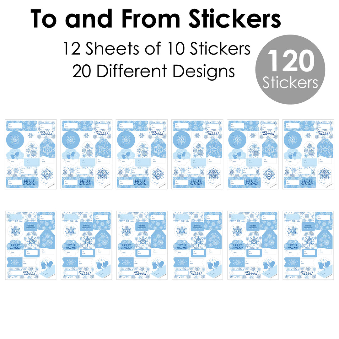 Blue Snowflakes - Assorted Winter Holiday Party Gift Tag Labels - To and From Stickers - 12 Sheets - 120 Stickers