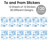 Blue Snowflakes - Assorted Winter Holiday Party Gift Tag Labels - To and From Stickers - 12 Sheets - 120 Stickers