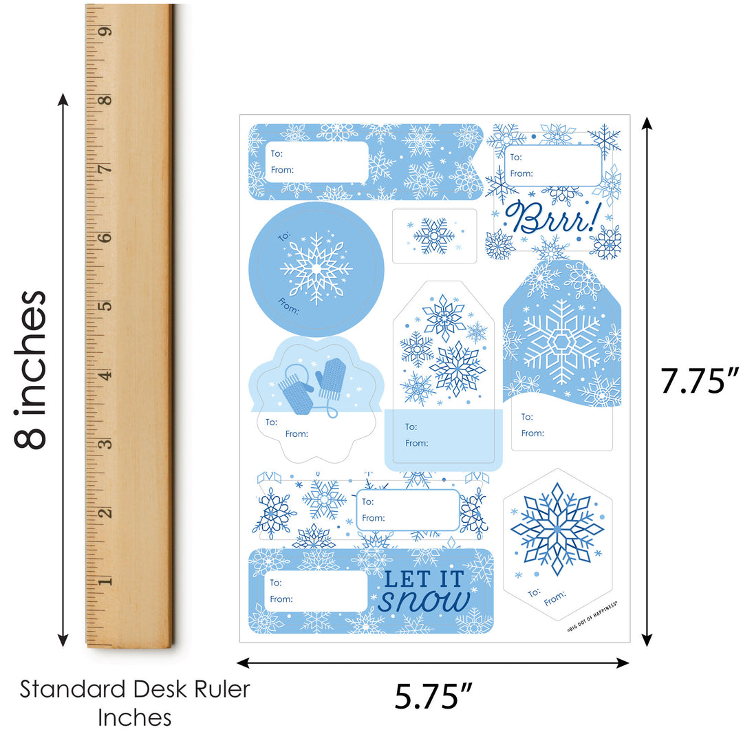 Blue Snowflakes - Assorted Winter Holiday Party Gift Tag Labels - To and From Stickers - 12 Sheets - 120 Stickers