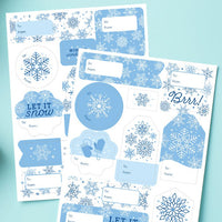 Blue Snowflakes - Assorted Winter Holiday Party Gift Tag Labels - To and From Stickers - 12 Sheets - 120 Stickers