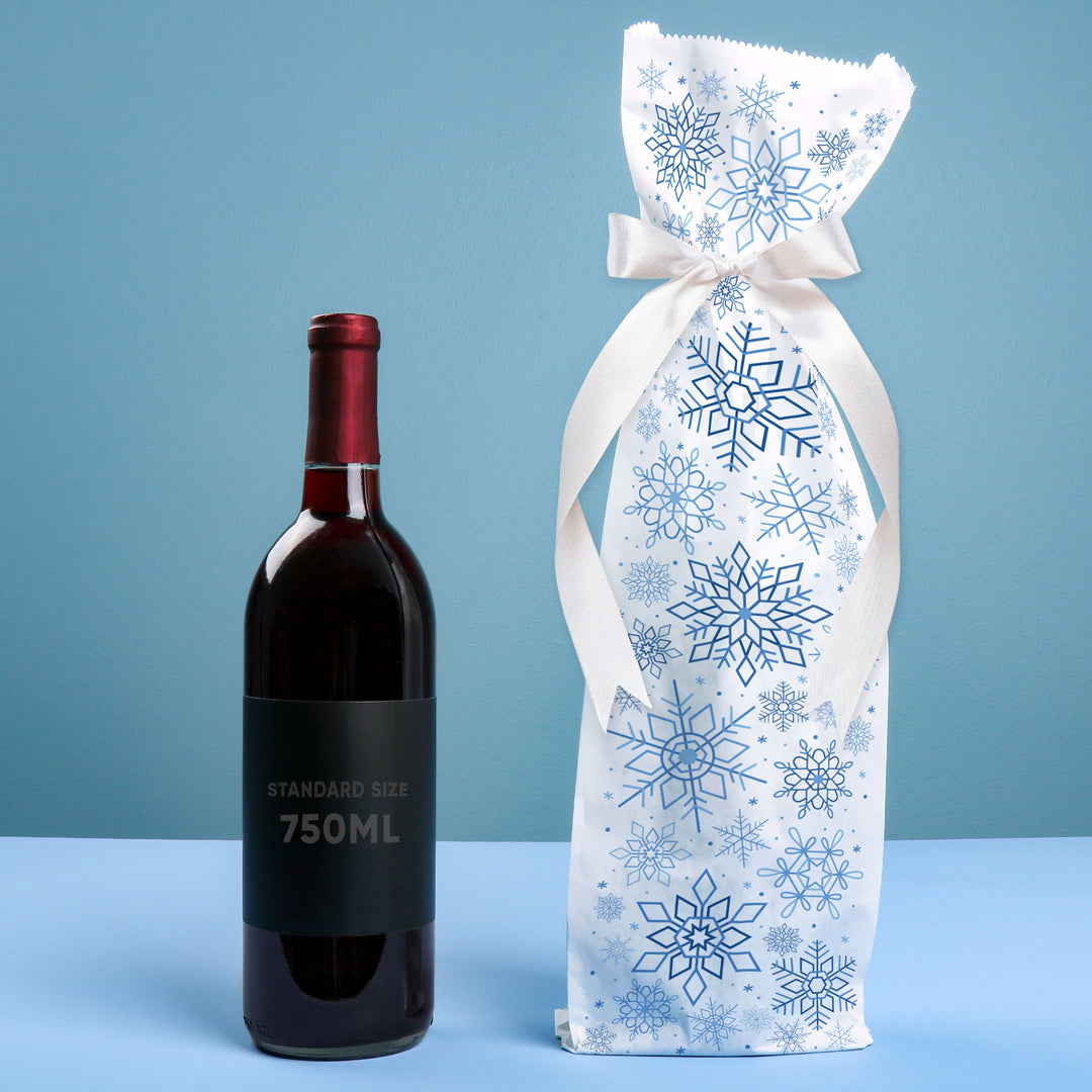 Wine Bags - Blue Snowflakes