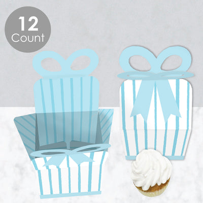 Blue Stripes - Square Favor Gift Boxes - Simple Party Bow Boxes - Set of 12