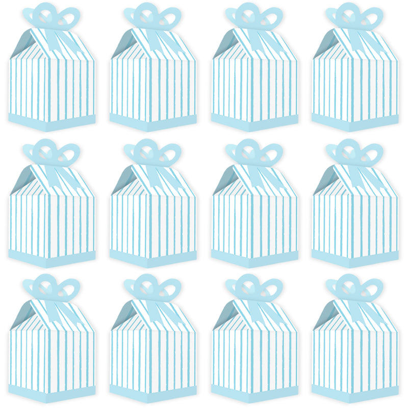 Blue Stripes - Square Favor Gift Boxes - Simple Party Bow Boxes - Set of 12