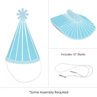 Blue Stripes - Cone Happy Birthday Party Hats for Kids and Adults - Set of 8 (Standard Size)