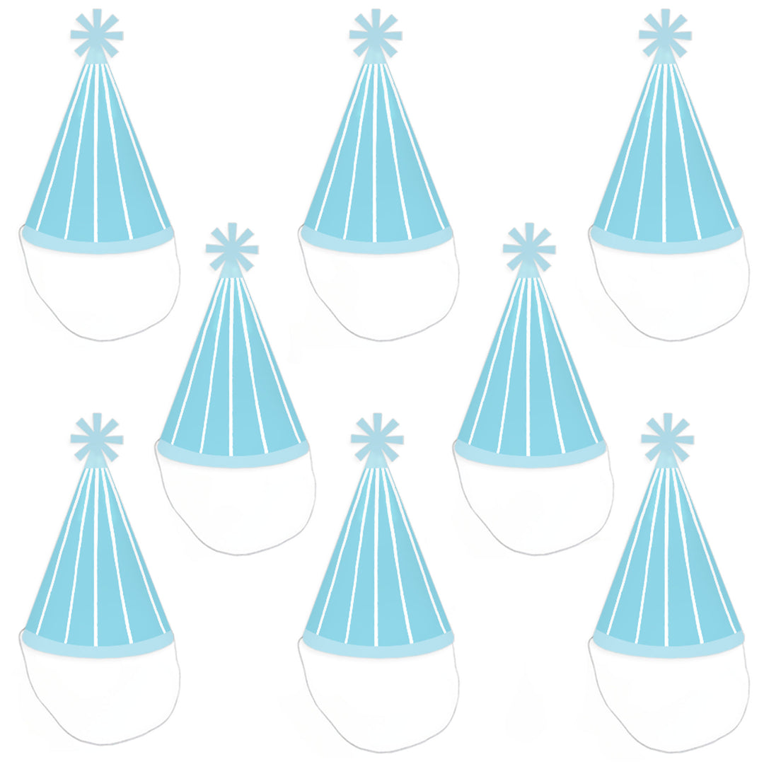 Blue Stripes - Cone Happy Birthday Party Hats for Kids and Adults - Set of 8 (Standard Size)