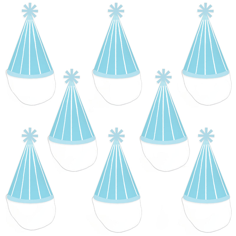Blue Stripes - Cone Happy Birthday Party Hats for Kids and Adults - Set of 8 (Standard Size)