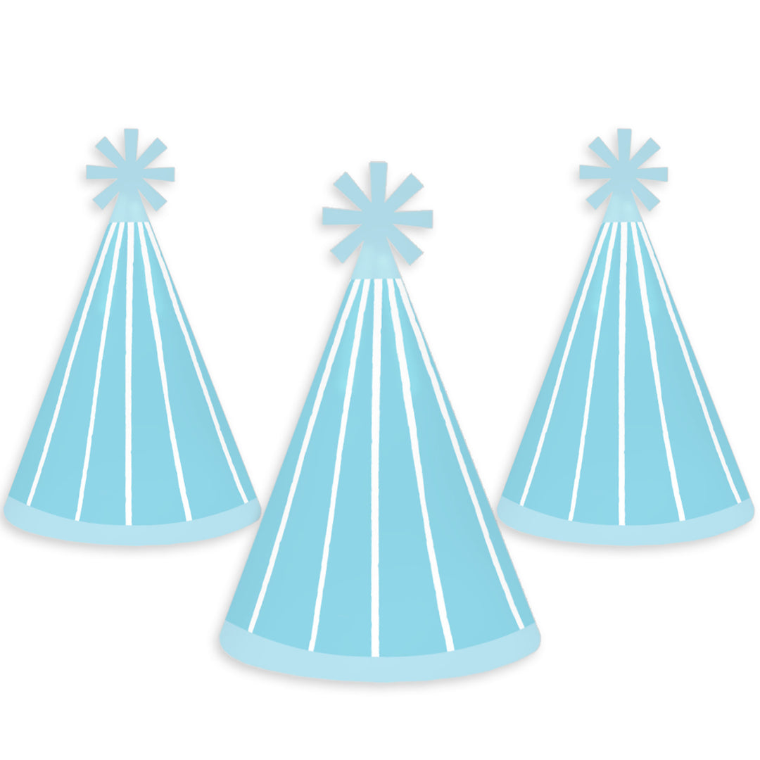 Blue Stripes - Cone Happy Birthday Party Hats for Kids and Adults - Set of 8 (Standard Size)