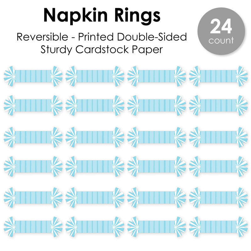 Blue Stripes - Simple Party Paper Napkin Holder - Napkin Rings - Set of 24