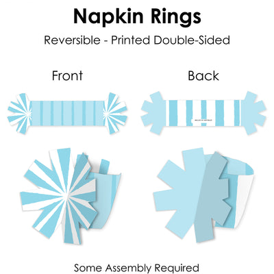 Blue Stripes - Simple Party Paper Napkin Holder - Napkin Rings - Set of 24