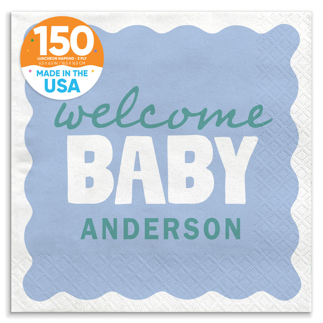 Blue and teal baby shower luncheon napkins 150 count main image 
