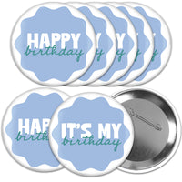 Blue and teal wavy birthday buttons set main image