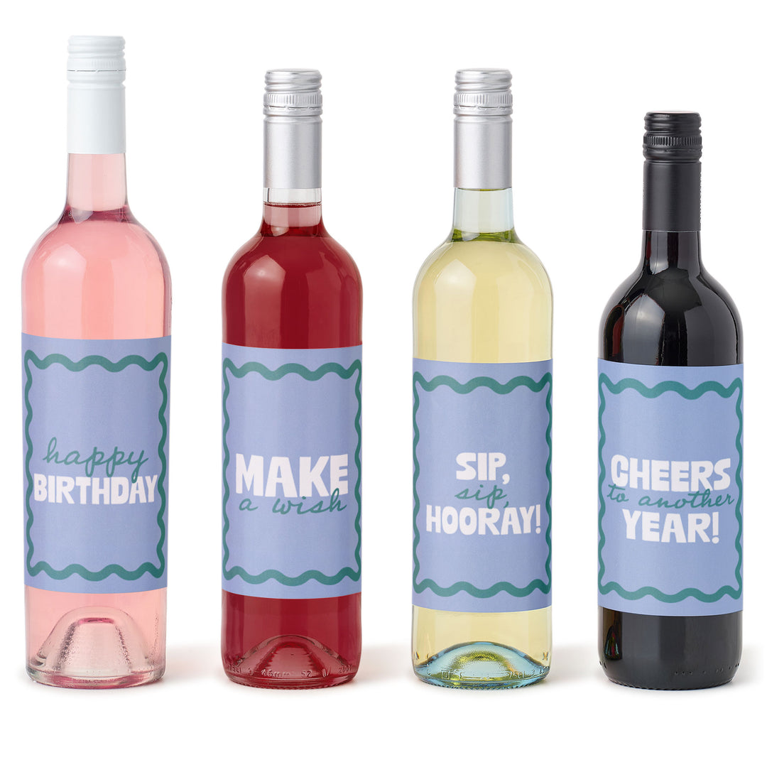 Blue and teal wine bottle labels main image