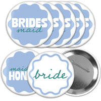 Blue and teal bridal party buttons set main image