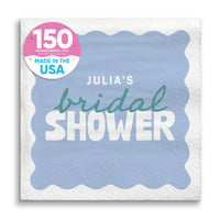 Blue and Teal Custom bridal shower beverage napkins 150 Count