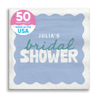 Blue and Teal Custom bridal shower beverage napkins 50 Count