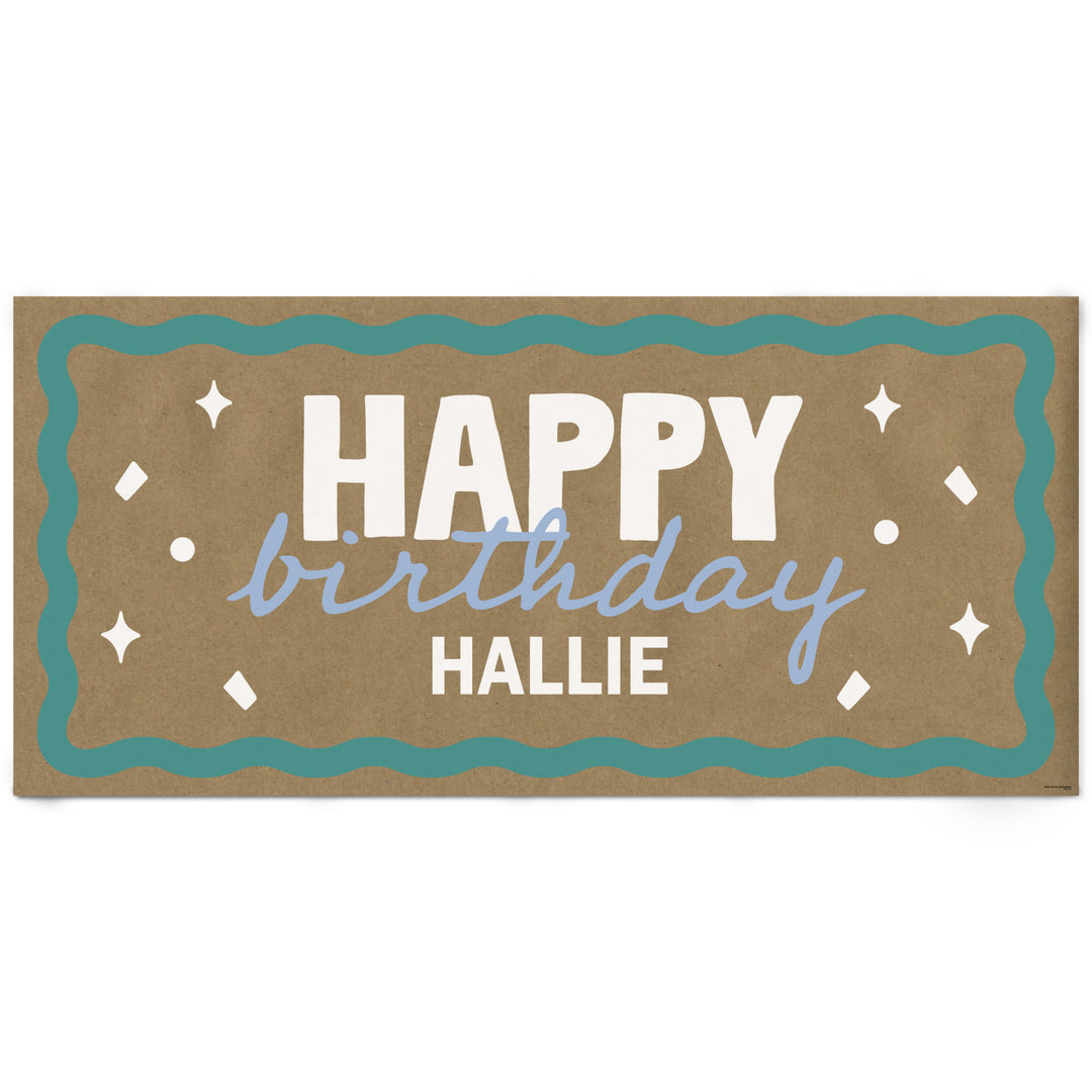 Blue and teal custom birthday kraft banner main image