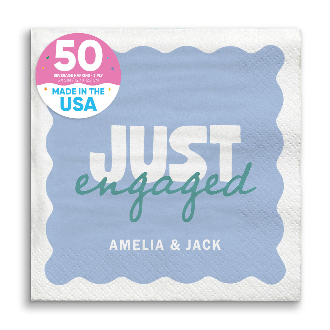 Blue and Teal Custom engagement party beverage napkins 50 Count