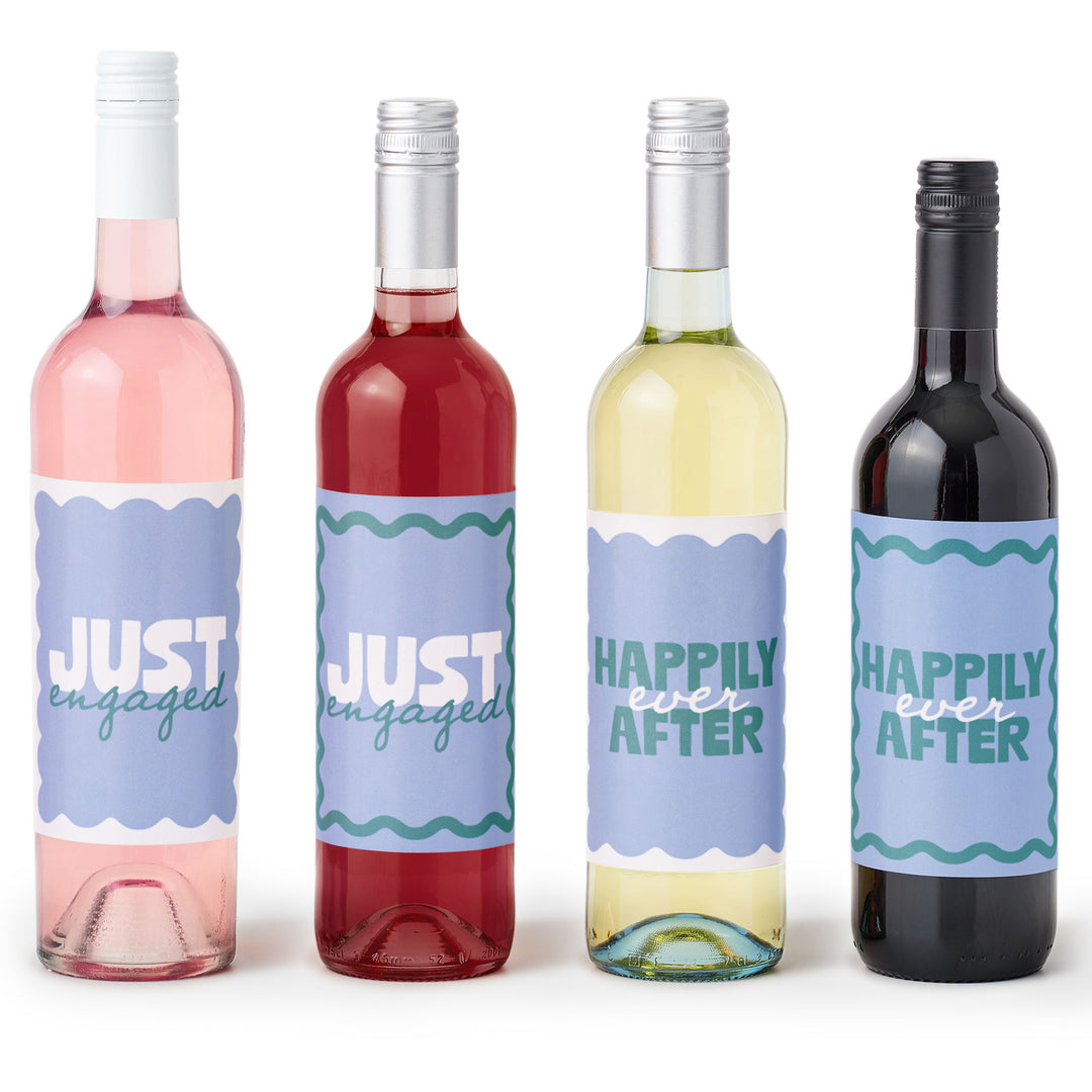 Blue and teal wine bottle labels main image 