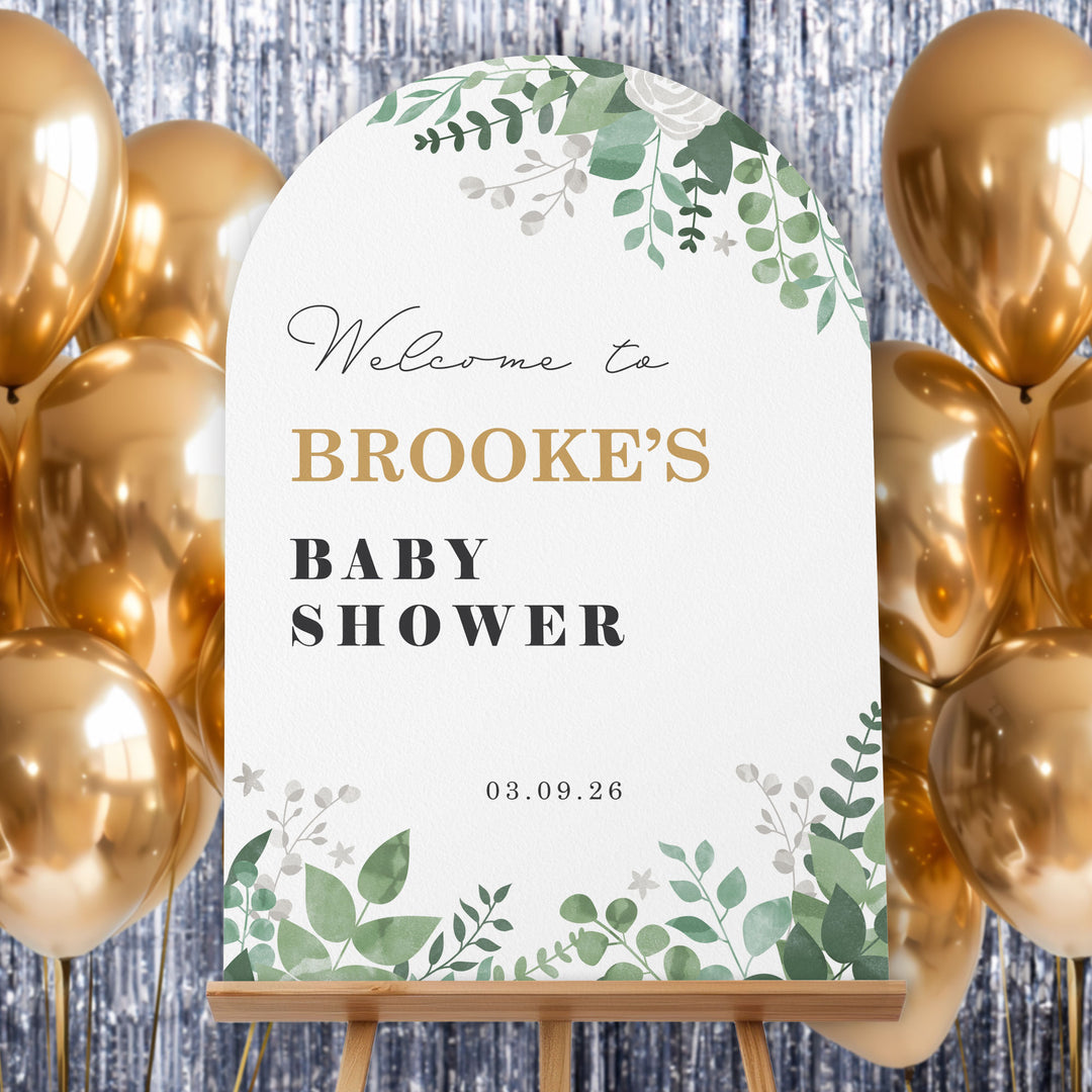 Personalized Text Boho Botanical Baby Shower Welcome Sign (Select Your Size)