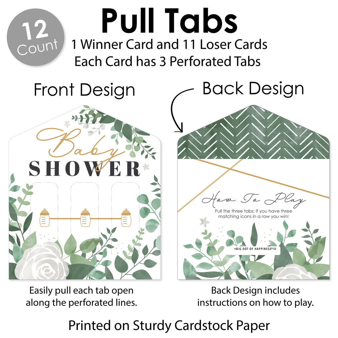 Boho Botanical Baby - Greenery Baby Shower Game Pickle Cards - Pull Tabs 3-in-a-Row - Set of 12