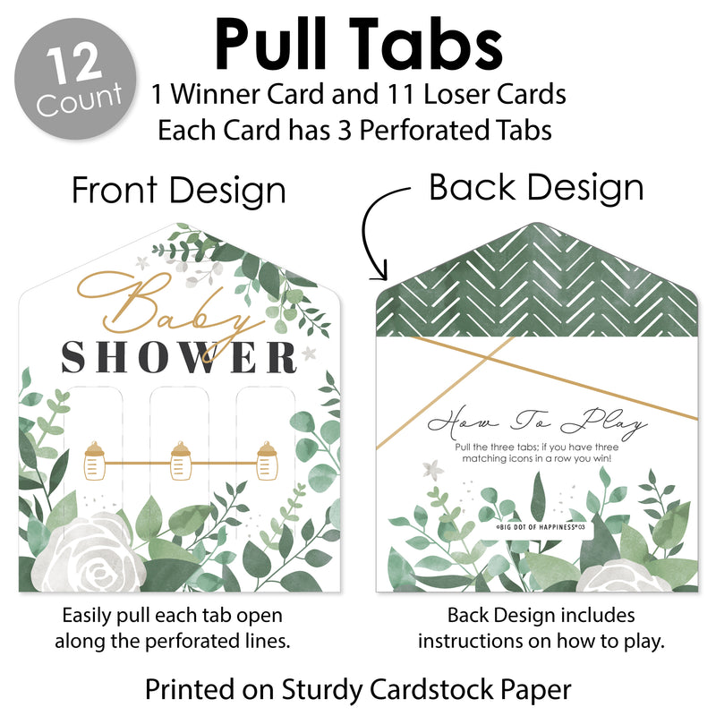 Boho Botanical Baby - Greenery Baby Shower Game Pickle Cards - Pull Tabs 3-in-a-Row - Set of 12