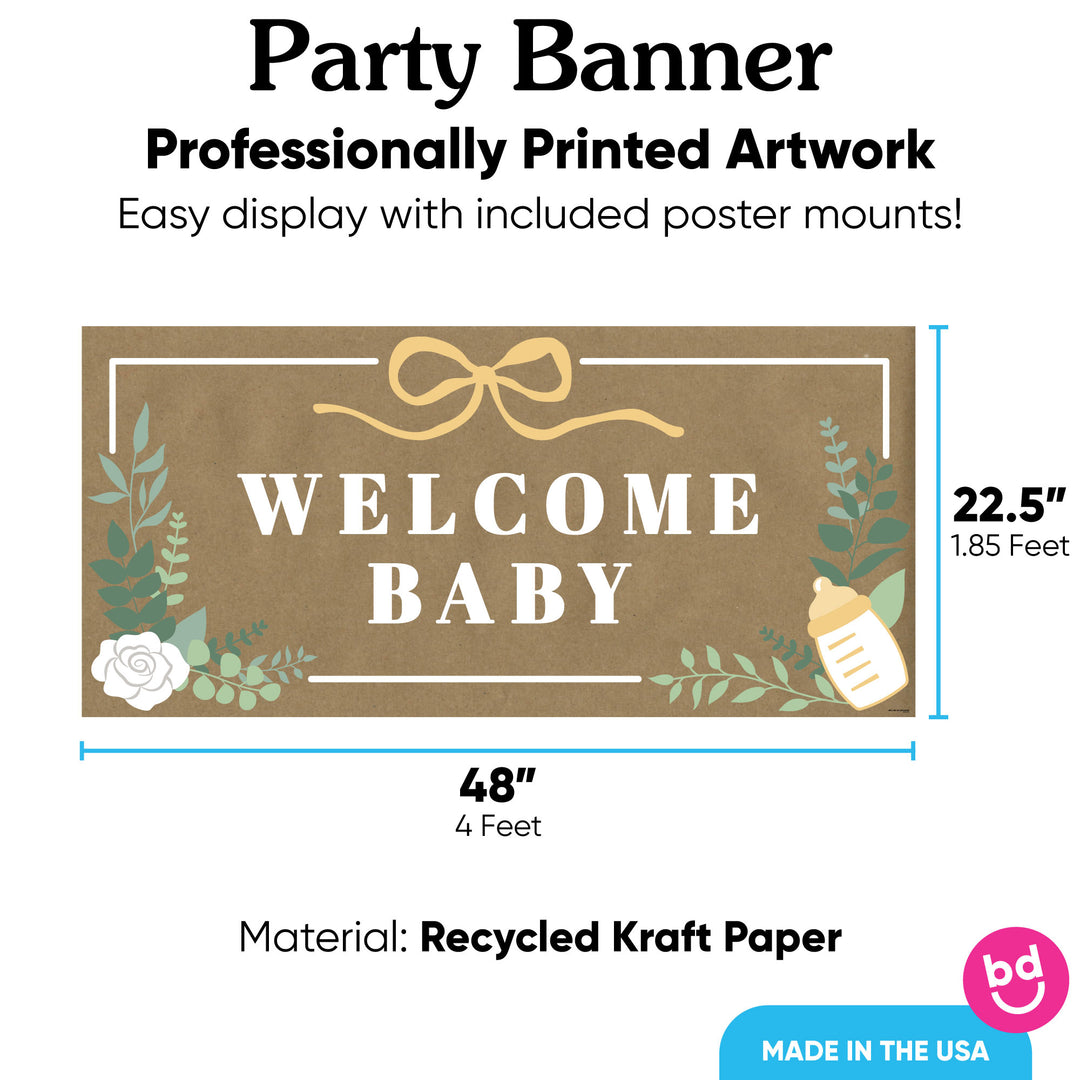 Welcome Baby banner with 8 mounts, 48x22.5 recycled kraft paper