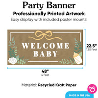 Welcome Baby banner with 8 mounts, 48x22.5 recycled kraft paper