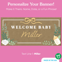 Custom baby name detail on boho baby shower banner