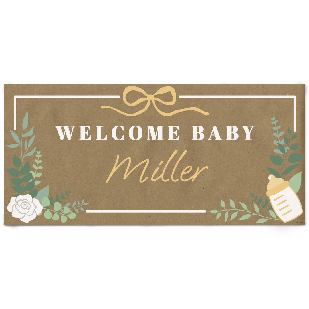 Boho Botanical Baby personalized welcome baby kraft banner
