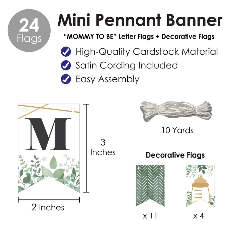 Boho Botanical Baby - Greenery Baby Shower Mini Pennant Banner - Mommy To Be