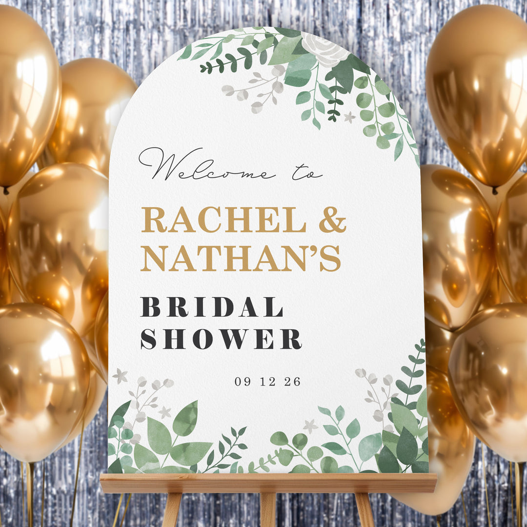 Personalized Text Boho Botanical Bridal Shower Welcome Sign (Select Your Size)