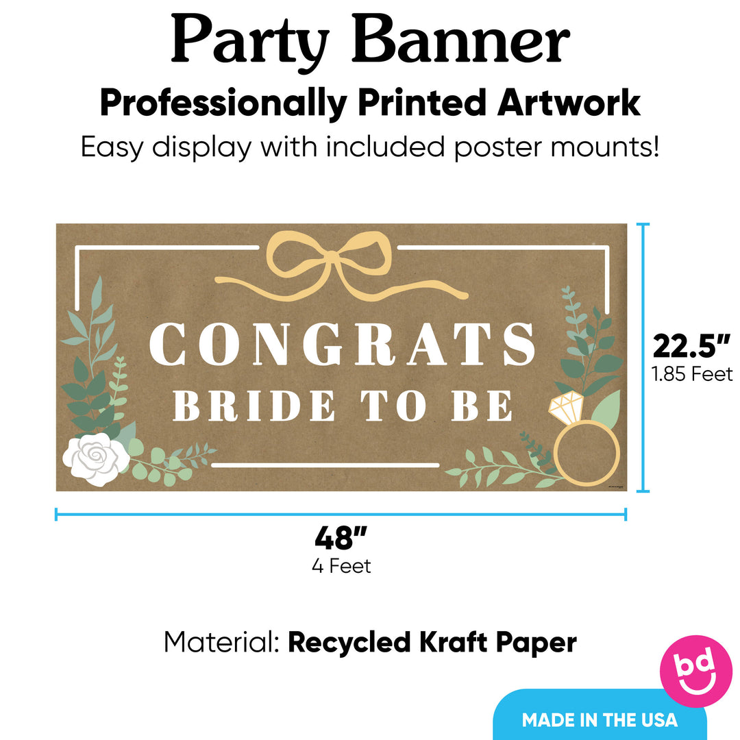 Bride To Be banner with 8 mounts, 48x22.5 recycled kraft paper