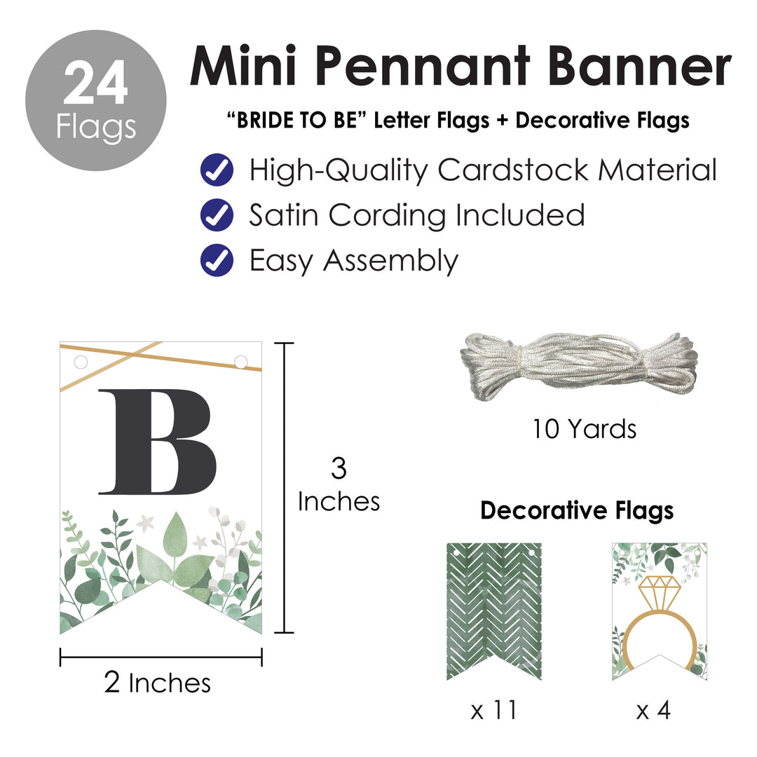 Boho Botanical Bride - Greenery Bridal Shower and Wedding Party Mini Pennant Banner - Bride To Be
