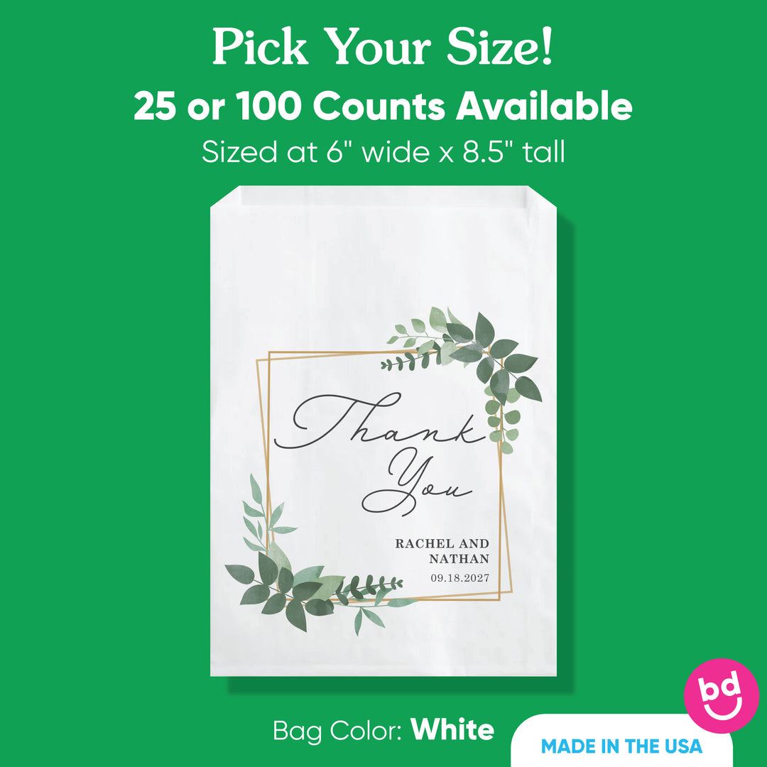 Custom Text Paper Treat Bags - Boho Botanical - 100 Ct