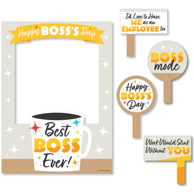 Happy Boss's Day - Best Boss Ever Selfie Photo Booth Picture Frame and Props - Printed on Sturdy Material