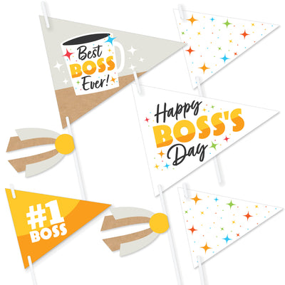 Happy Boss's Day - Triangle Best Boss Ever Photo Props - Pennant Flag Centerpieces - Set of 20